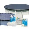 24' Round Economy Above Ground Winter Pool Cover 8-Year With Leaf Net And Chemical Closing Kit Bundle